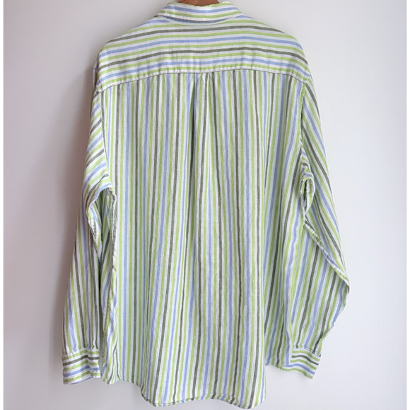 Banana Republic 100% Linen Striped Button Front Shirt Long Sleeve Green Blue L - Picture 7 of 13